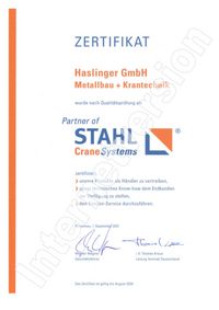 Haslinger GmbH Metallbau - STAHL CraneSystems Zertifizierung